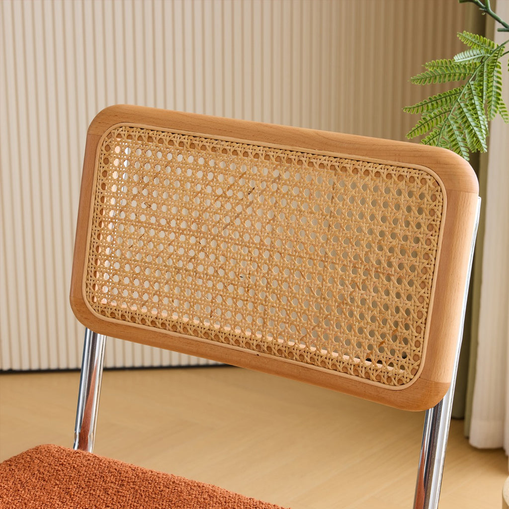 Muse - Lot de 2 Chaises en Cannage, Tissu Bouclé et Métal Chromé - Rouille