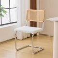 Muse - Lot de 2 Chaises en Cannage, Tissu Bouclé et Métal Chromé - Beige