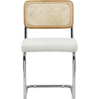 Muse - Lot de 2 Chaises en Cannage, Tissu Bouclé et Métal Chromé - Beige
