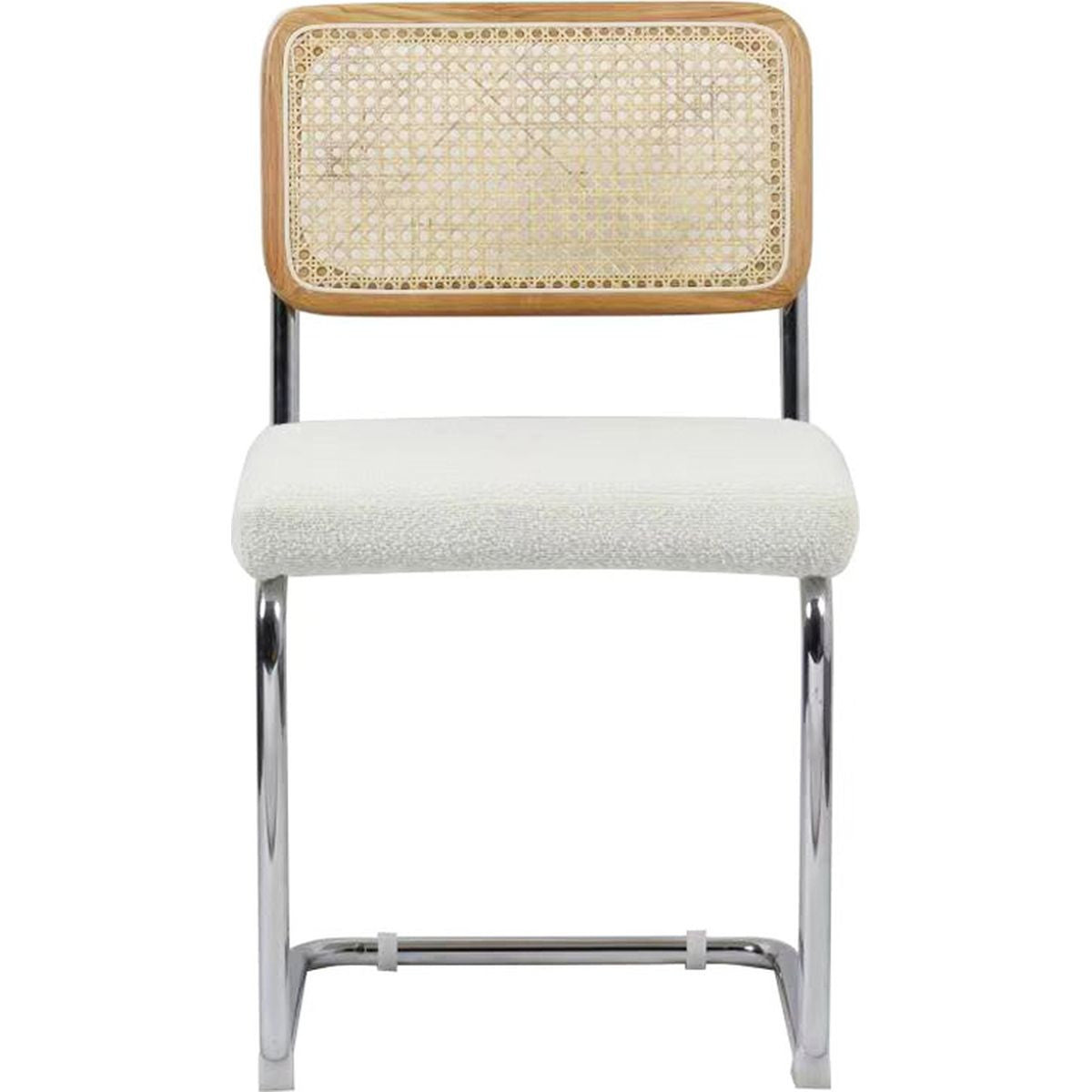 Muse - Lot de 2 Chaises en Cannage, Tissu Bouclé et Métal Chromé - Beige