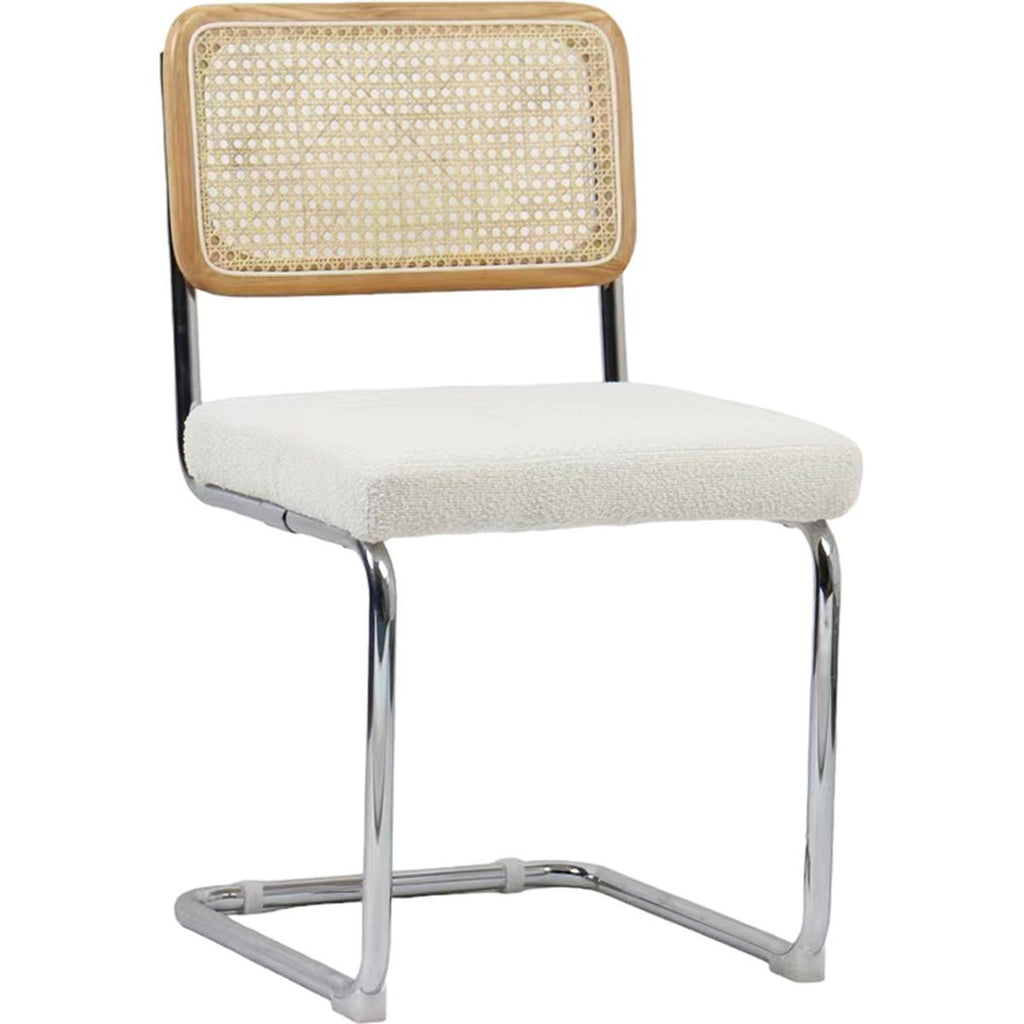 Muse - Lot de 2 Chaises en Cannage, Tissu Bouclé et Métal Chromé - Beige