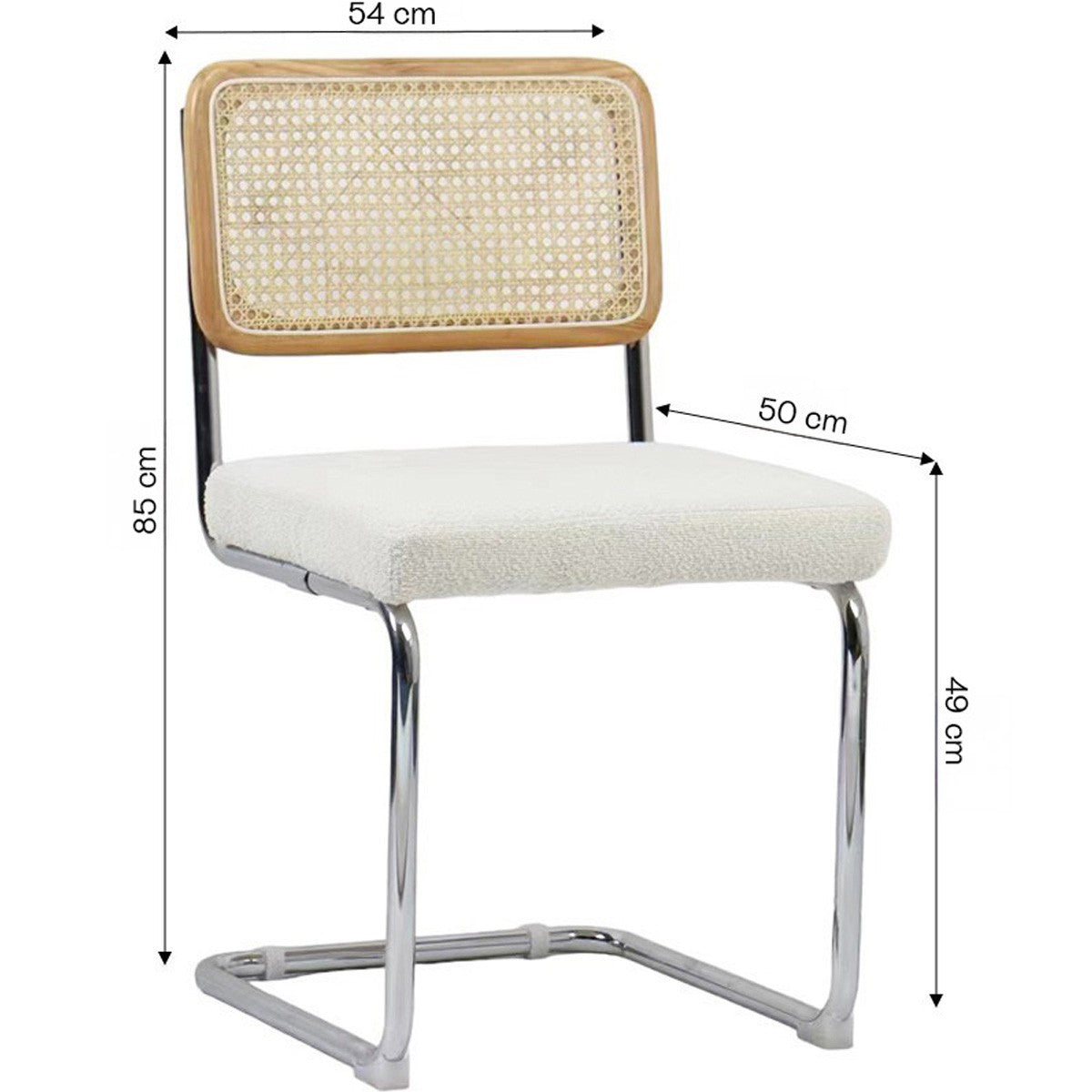 Muse - Lot de 2 Chaises en Cannage, Tissu Bouclé et Métal Chromé - Beige