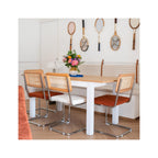 Muse - Lot de 2 Chaises en Cannage, Tissu Bouclé et Métal Chromé - Beige