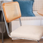 Muse - Lot de 2 Chaises en Cannage, Tissu Bouclé et Métal Chromé - Beige