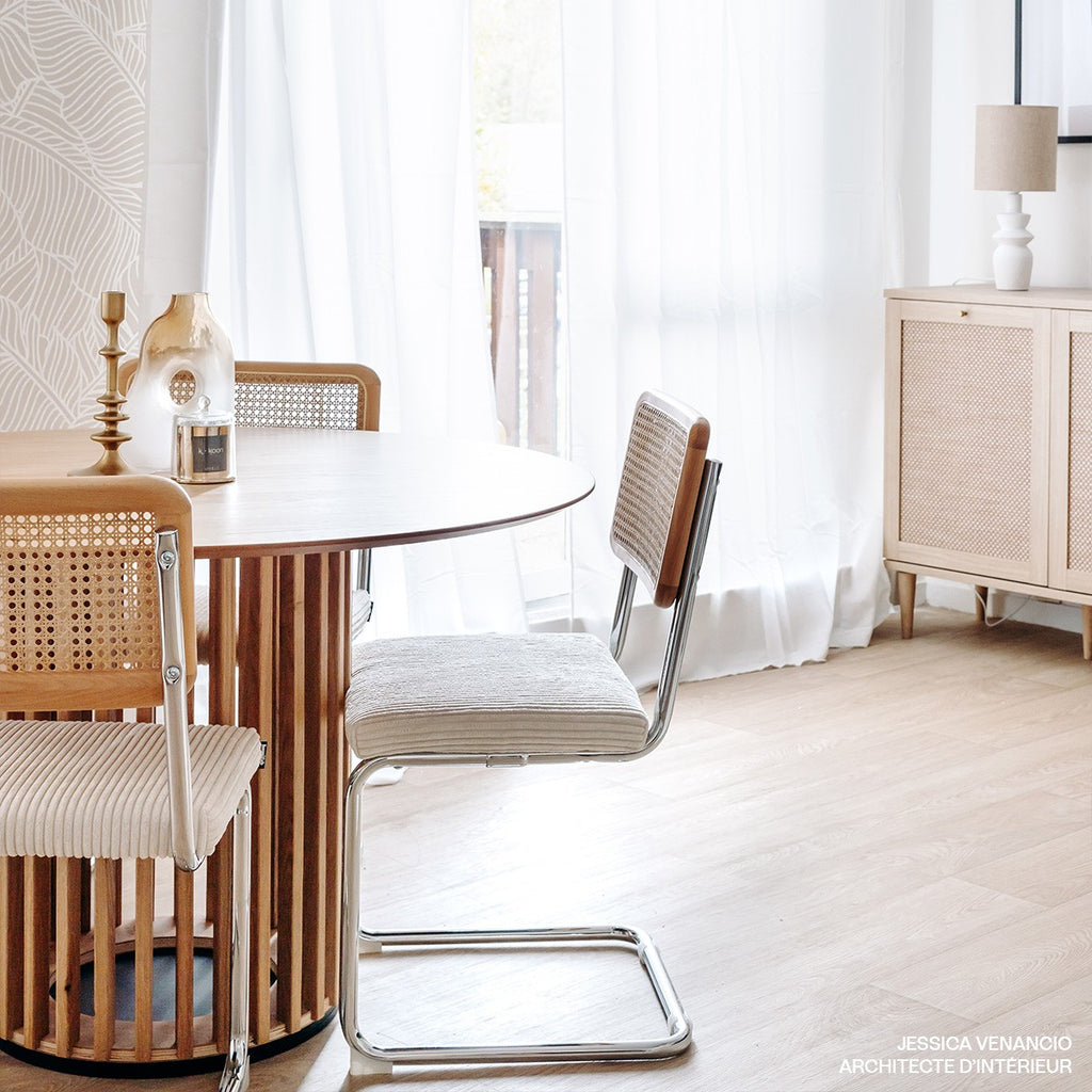 Muse - Lot de 2 Chaises en Cannage Velours Côtelé et Métal Chromé - Beige