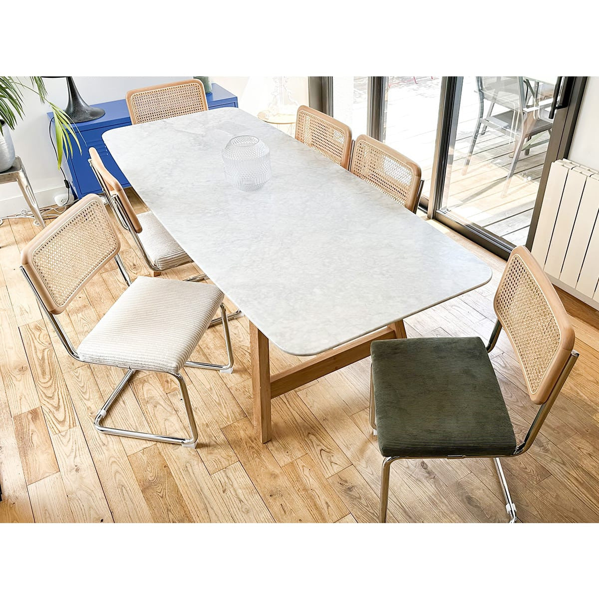 Muse - Lot de 2 Chaises en Cannage Velours Côtelé et Métal Chromé - Beige