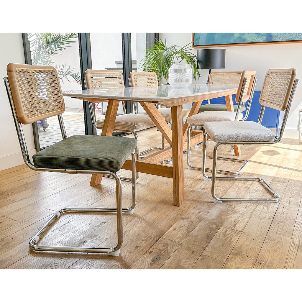 Muse - Lot de 2 Chaises en Cannage Velours Côtelé et Métal Chromé - Beige