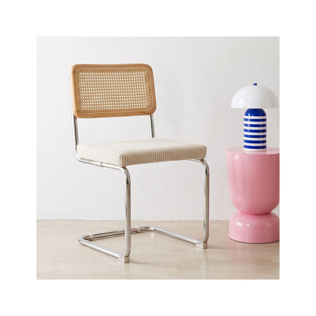 Muse - Lot de 2 Chaises en Cannage Velours Côtelé et Métal Chromé - Beige