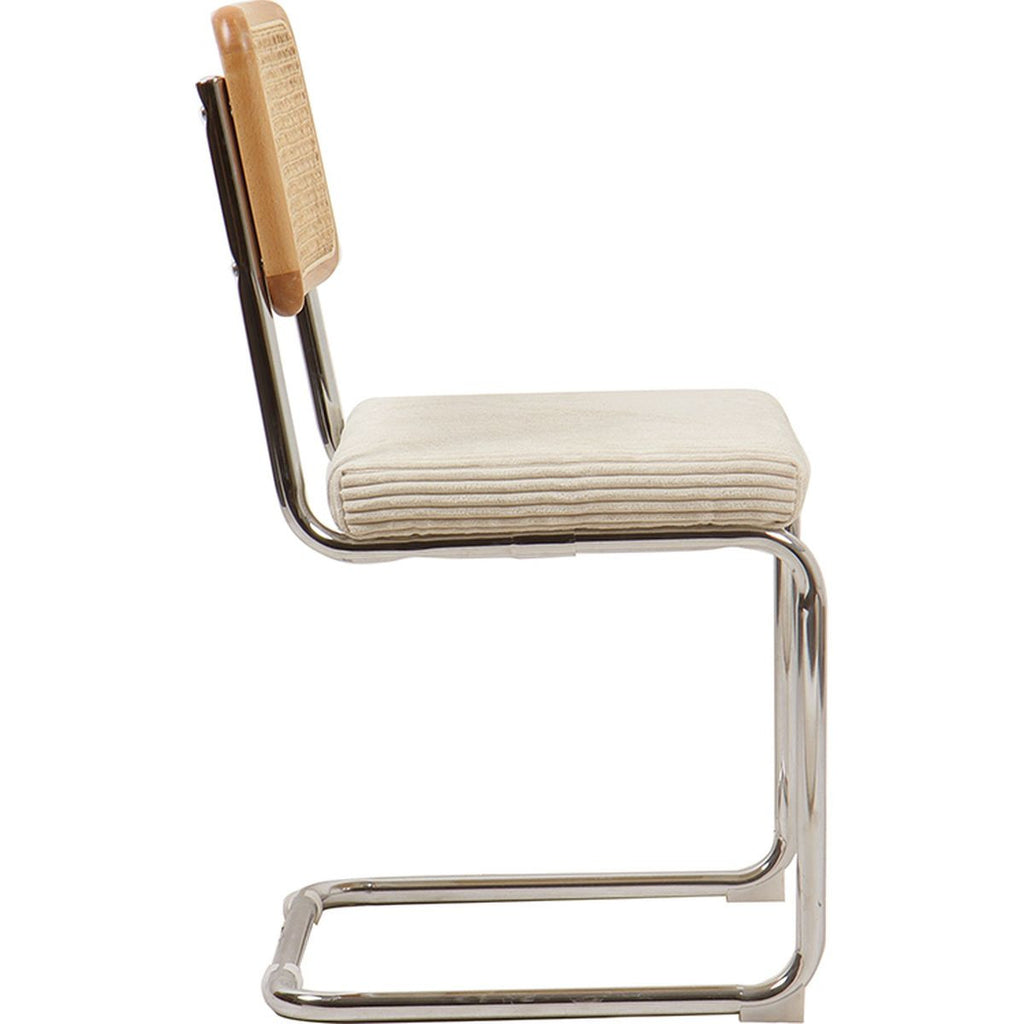 Muse - Lot de 2 Chaises en Cannage Velours Côtelé et Métal Chromé - Beige