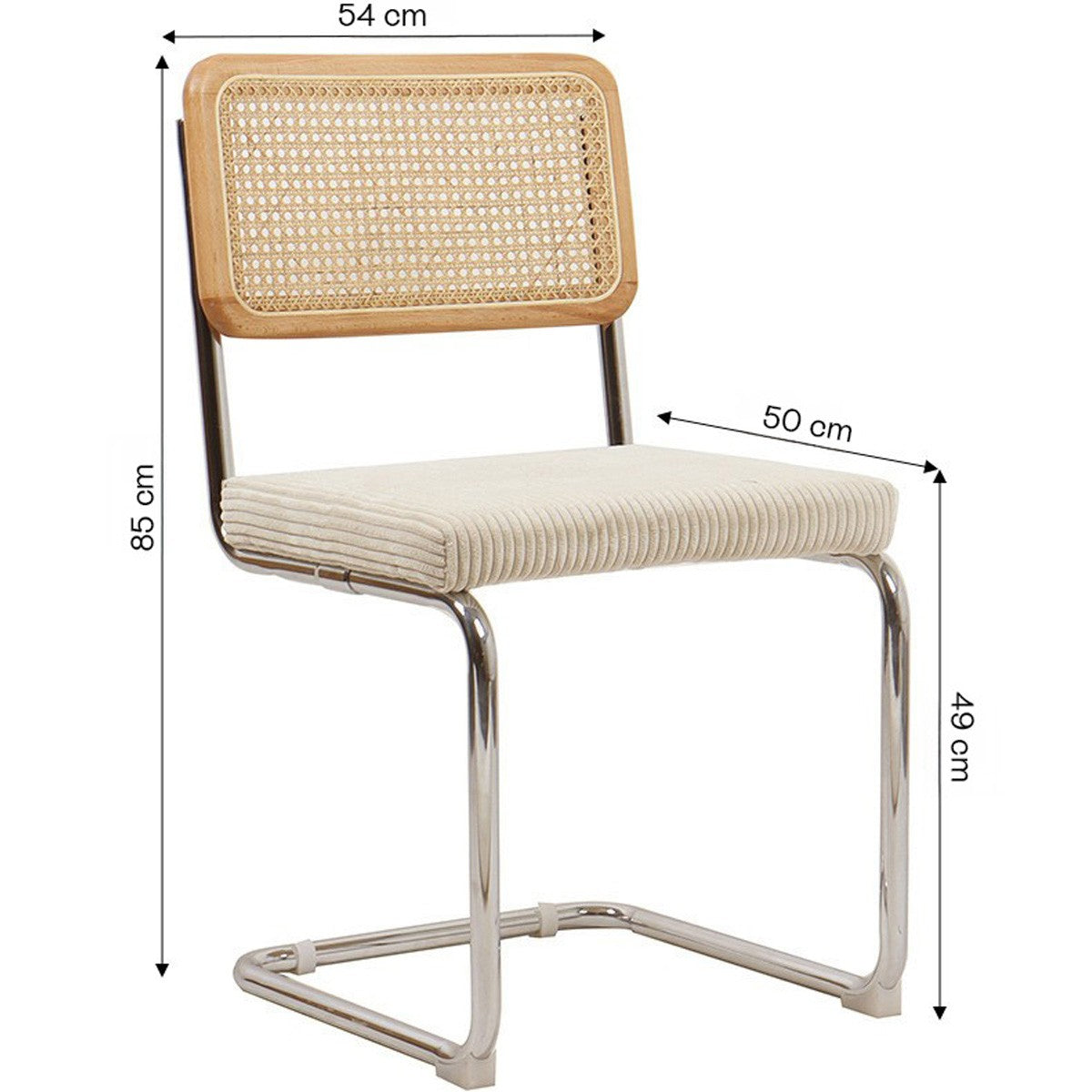 Muse - Lot de 2 Chaises en Cannage Velours Côtelé et Métal Chromé - Beige