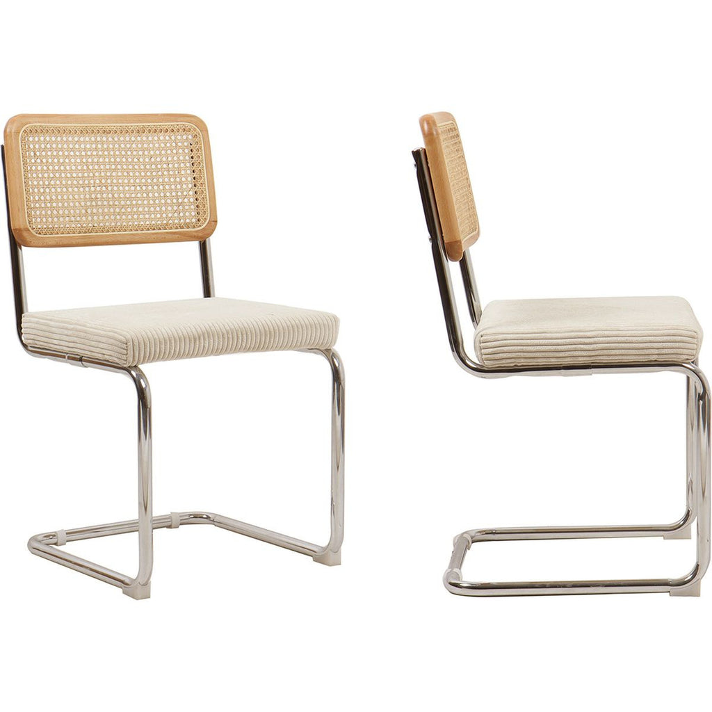 Muse - Lot de 2 Chaises en Cannage Velours Côtelé et Métal Chromé - Beige
