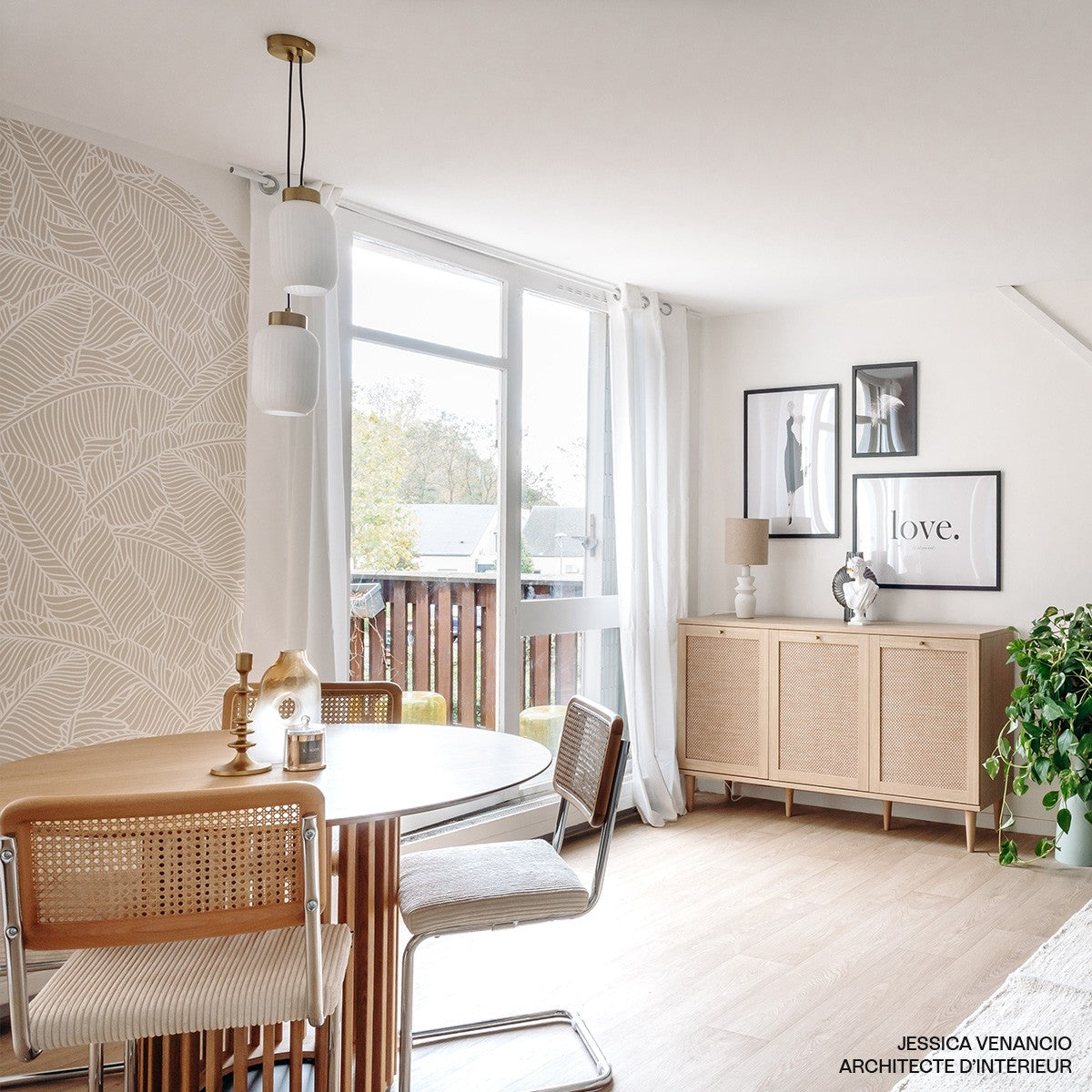 Muse - Lot de 2 Chaises en Cannage Velours Côtelé et Métal Chromé - Beige