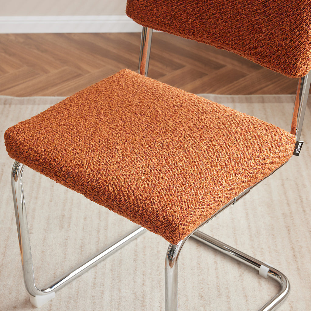 Dulce - Lot de 2 Chaises en Tissu Bouclé et Métal Chromé - Rouille