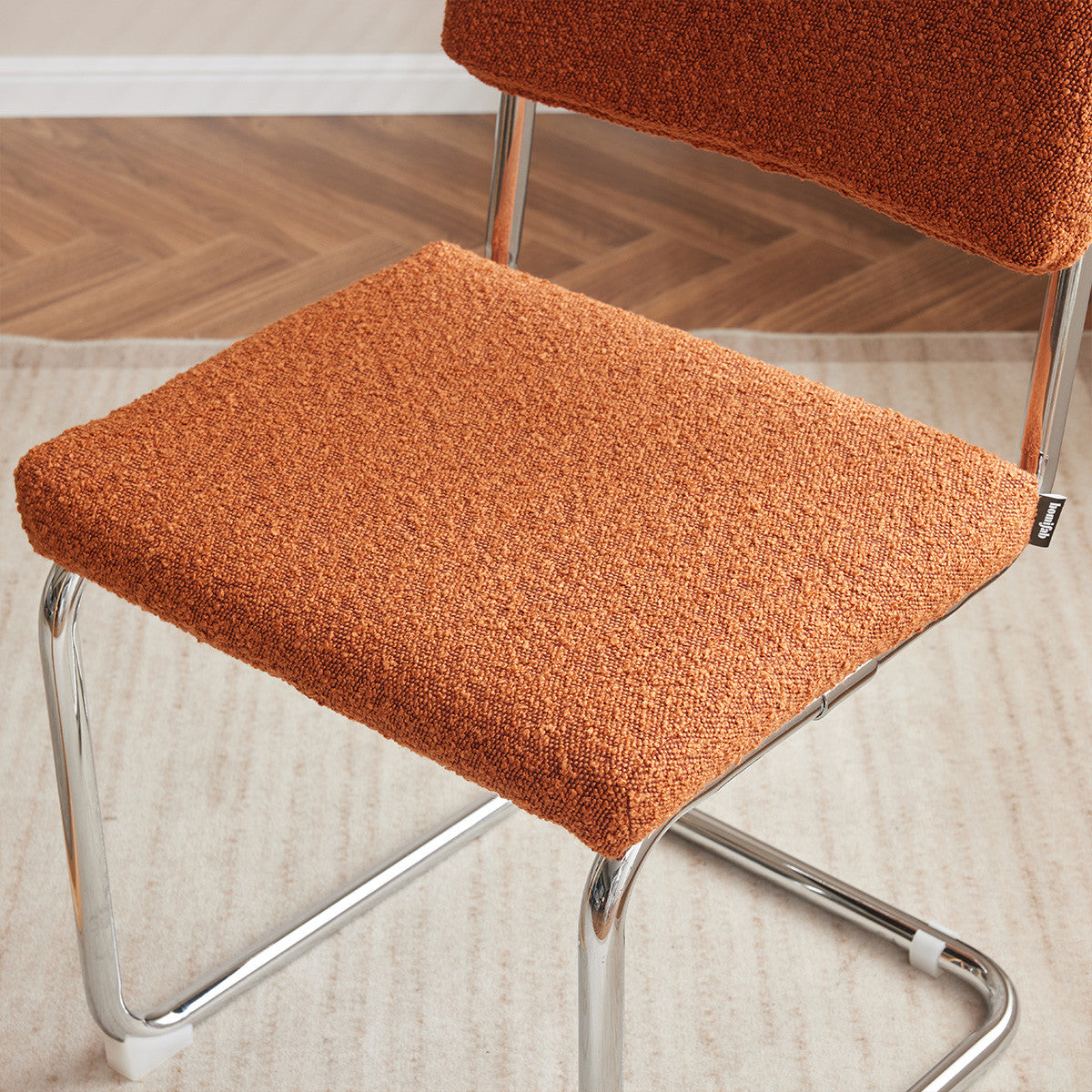 Dulce - Lot de 2 Chaises en Tissu Bouclé et Métal Chromé - Rouille