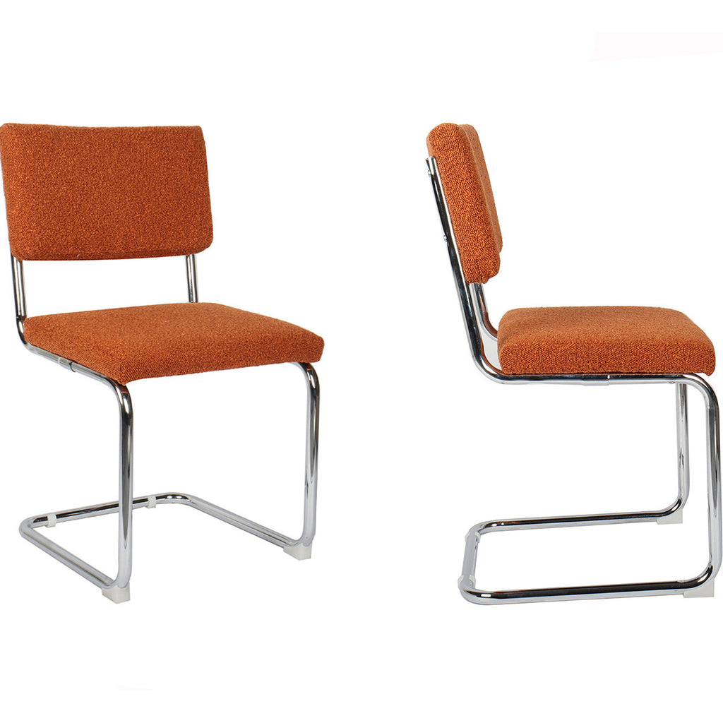 Dulce - Lot de 2 Chaises en Tissu Bouclé et Métal Chromé - Rouille