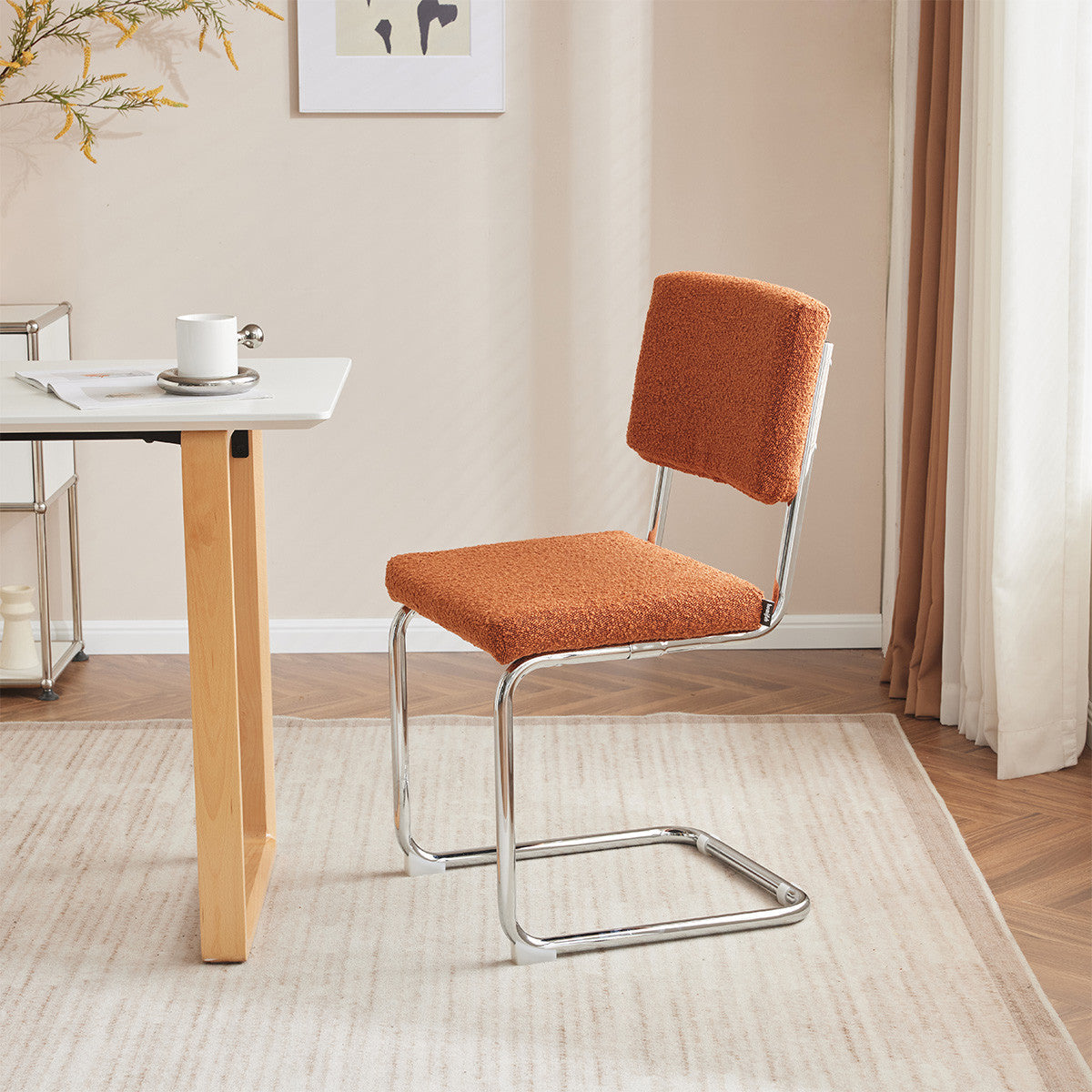 Dulce - Lot de 2 Chaises en Tissu Bouclé et Métal Chromé - Rouille