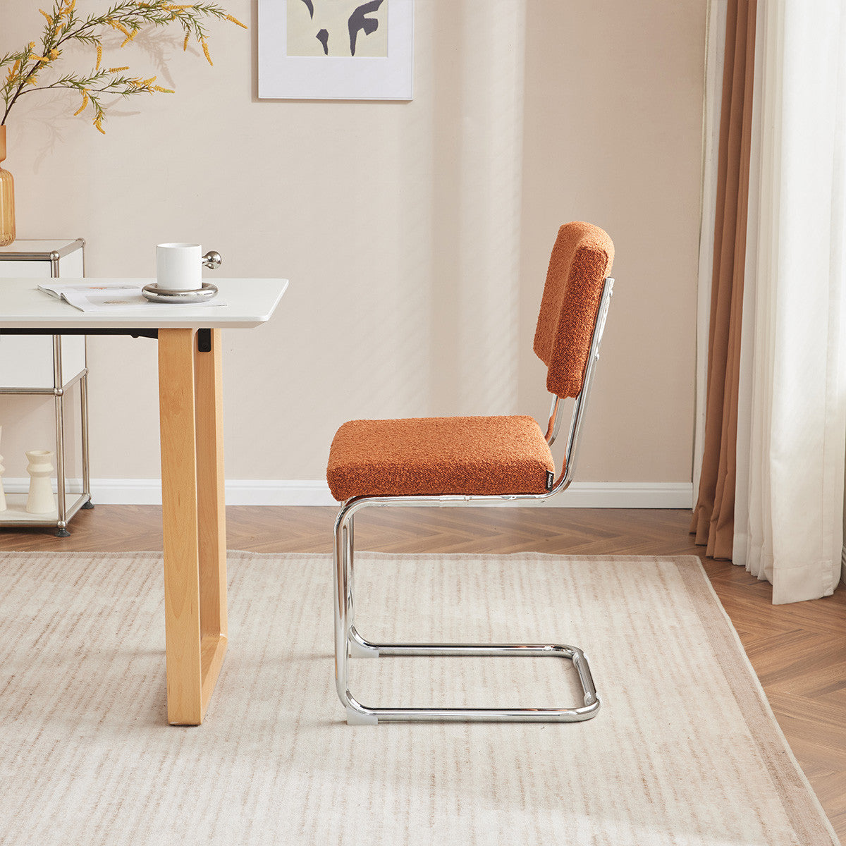 Dulce - Lot de 2 Chaises en Tissu Bouclé et Métal Chromé - Rouille