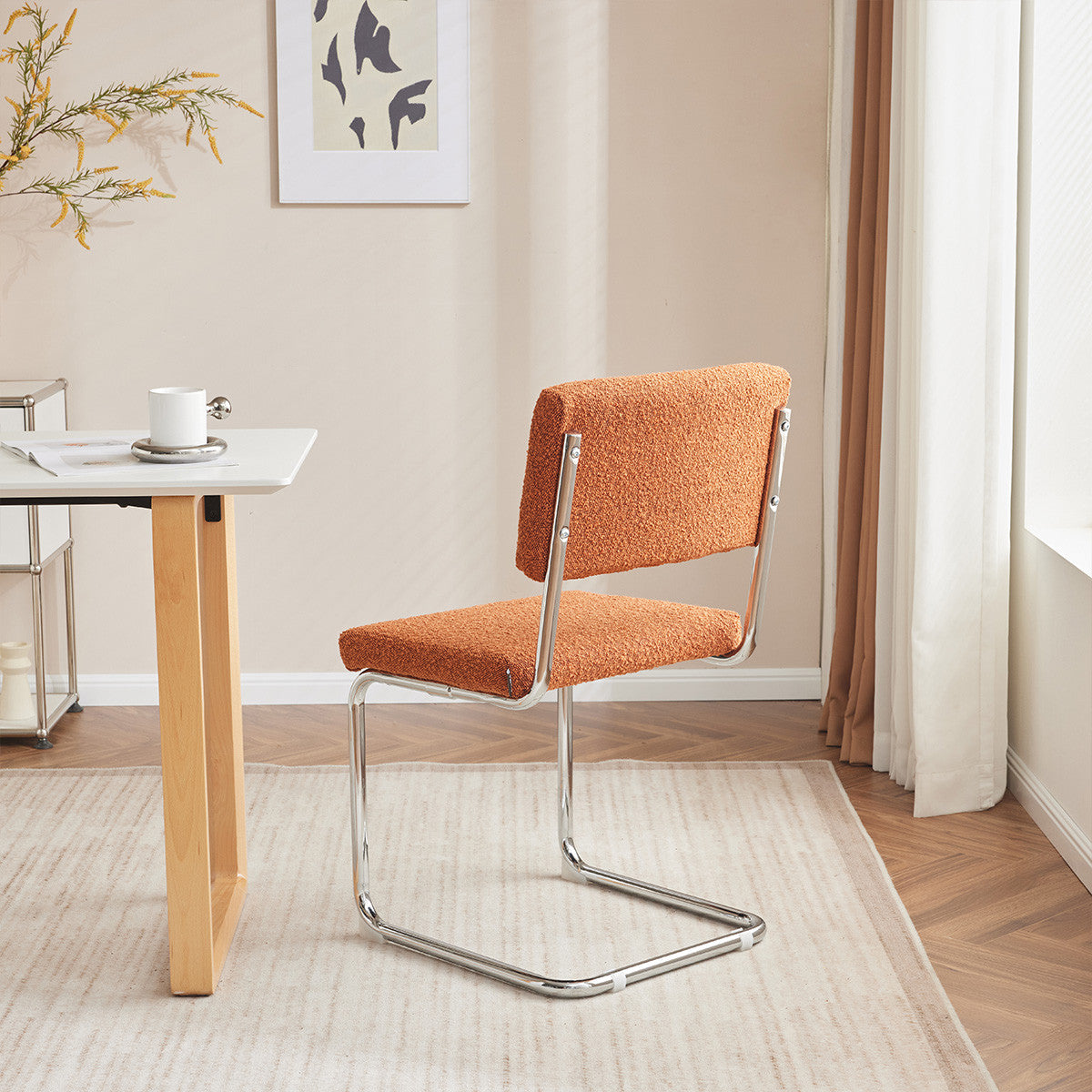 Dulce - Lot de 2 Chaises en Tissu Bouclé et Métal Chromé - Rouille