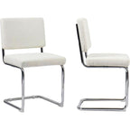 Dulce - Lot de 2 Chaises en Tissu Bouclé et Métal Chromé - Beige