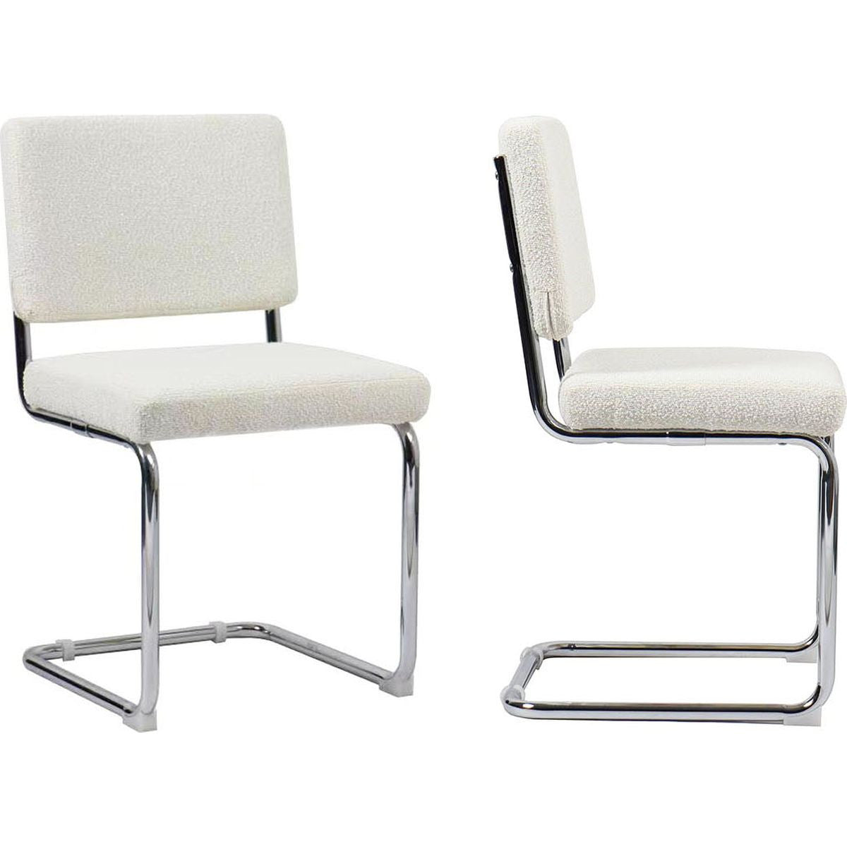 Dulce - Lot de 2 Chaises en Tissu Bouclé et Métal Chromé - Beige