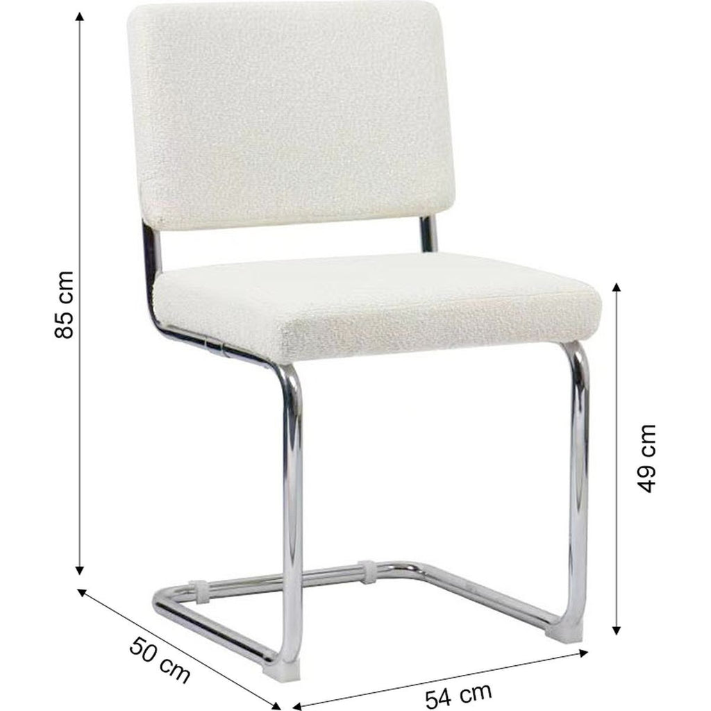 Dulce - Lot de 2 Chaises en Tissu Bouclé et Métal Chromé - Beige