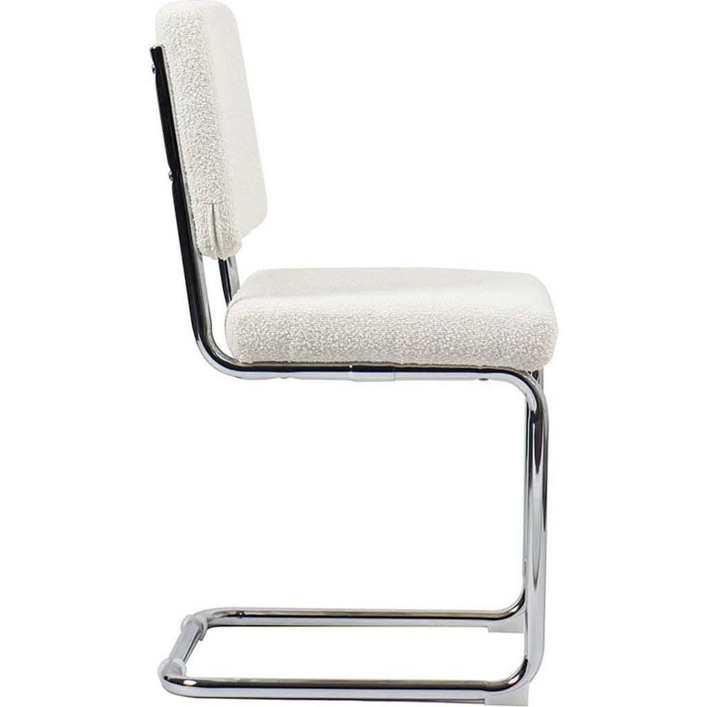 Dulce - Lot de 2 Chaises en Tissu Bouclé et Métal Chromé - Beige