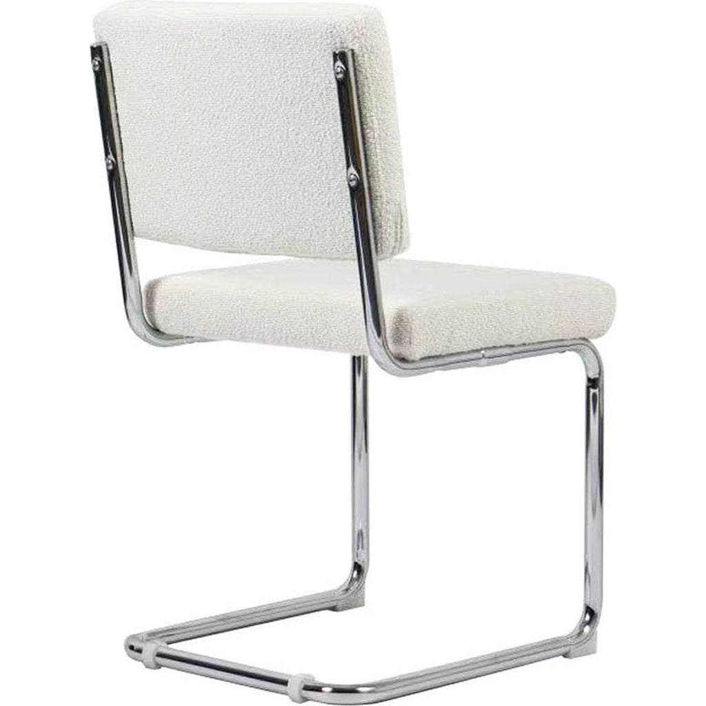 Dulce - Lot de 2 Chaises en Tissu Bouclé et Métal Chromé - Beige
