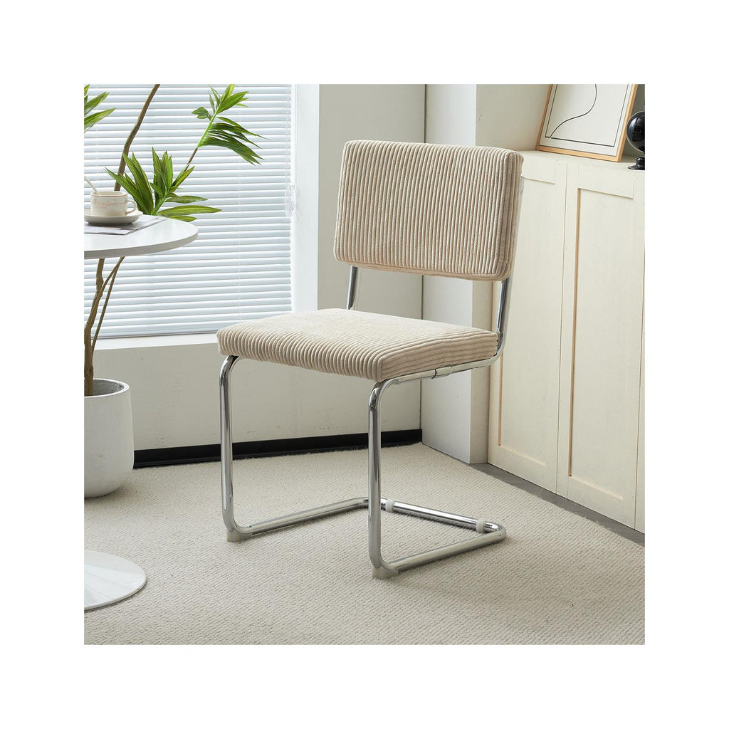 Dulce - Lot de 2 Chaises en Velours Côtelé et Métal Chromé - Beige