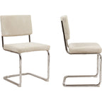 Dulce - Lot de 2 Chaises en Velours Côtelé et Métal Chromé - Beige