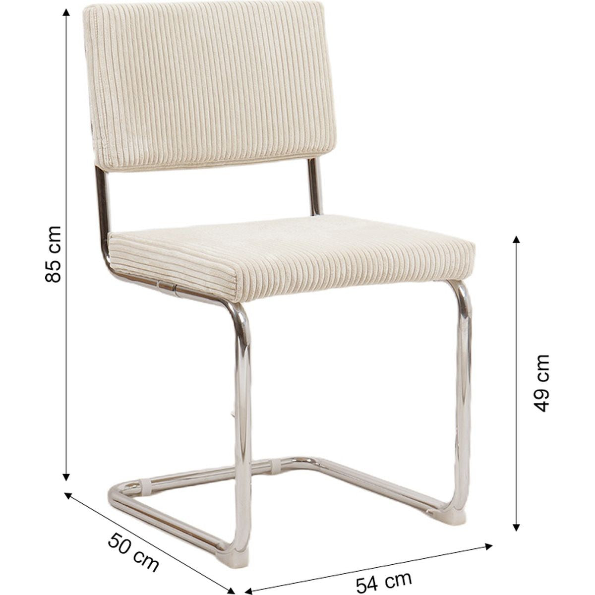 Dulce - Lot de 2 Chaises en Velours Côtelé et Métal Chromé - Beige