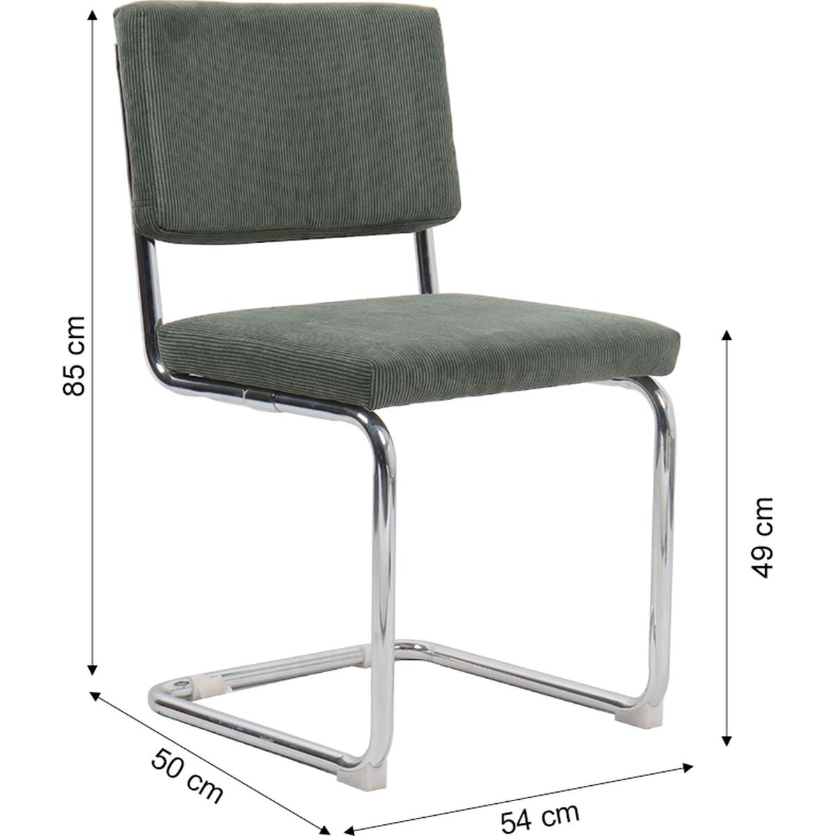 Dulce - Lot de 2 Chaises en Velours Côtelé Vert et Métal Chromé - Vert Kaki