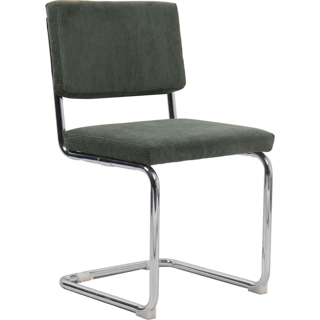 Dulce - Lot de 2 Chaises en Velours Côtelé Vert et Métal Chromé - Vert Kaki