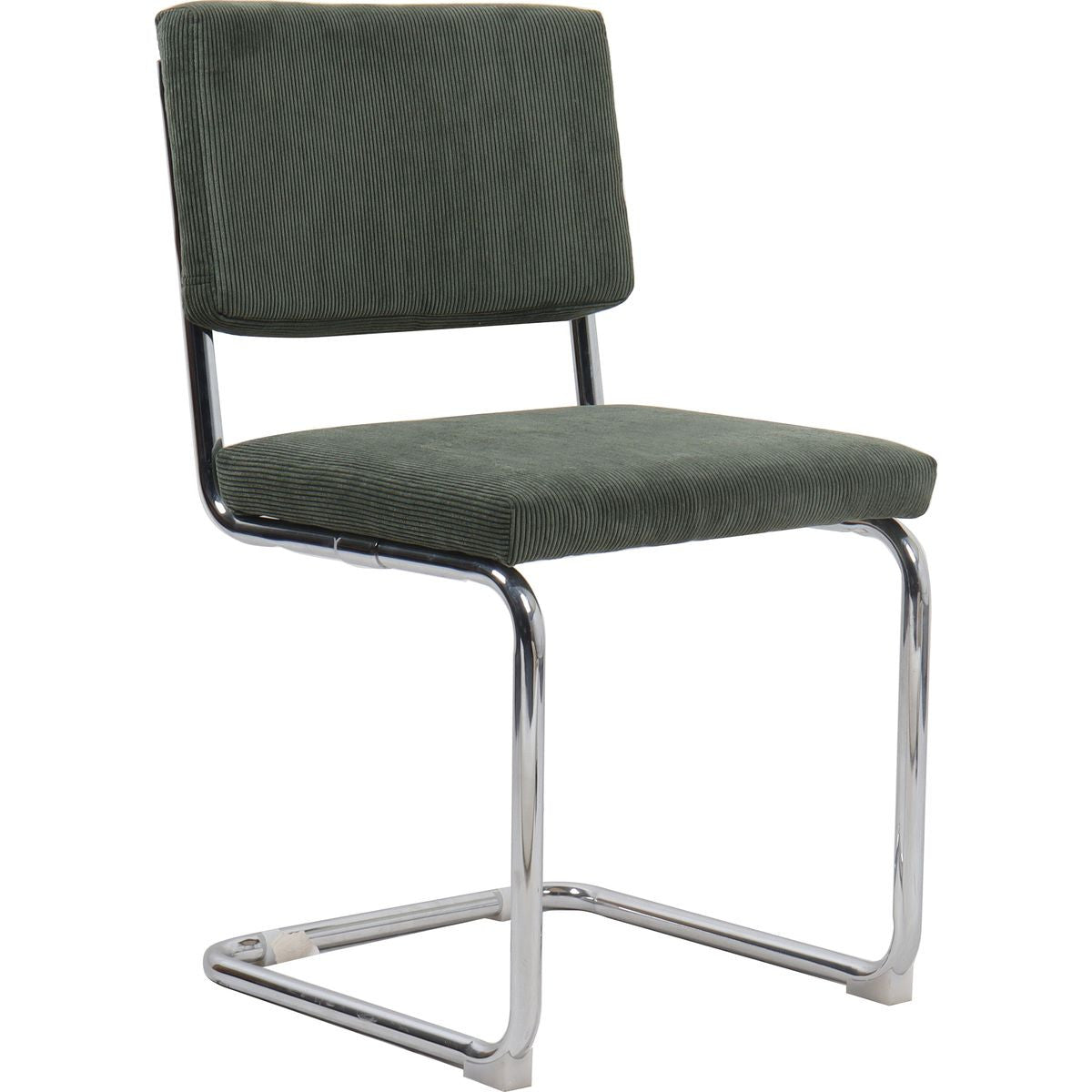 Dulce - Lot de 2 Chaises en Velours Côtelé Vert et Métal Chromé - Vert Kaki