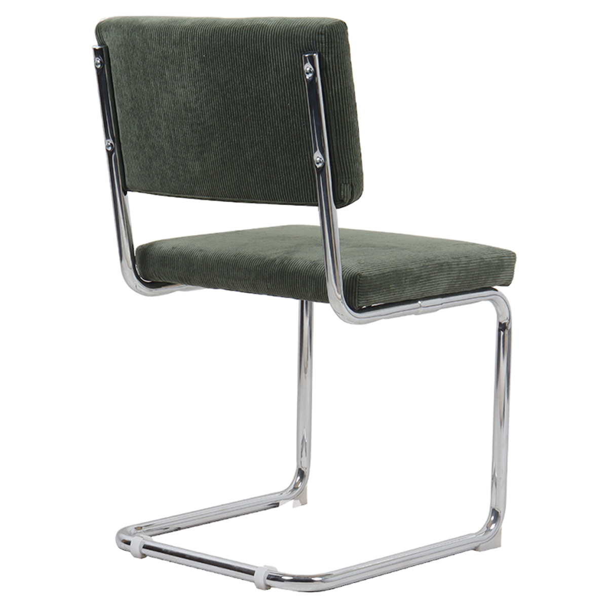 Dulce - Lot de 2 Chaises en Velours Côtelé Vert et Métal Chromé - Vert Kaki