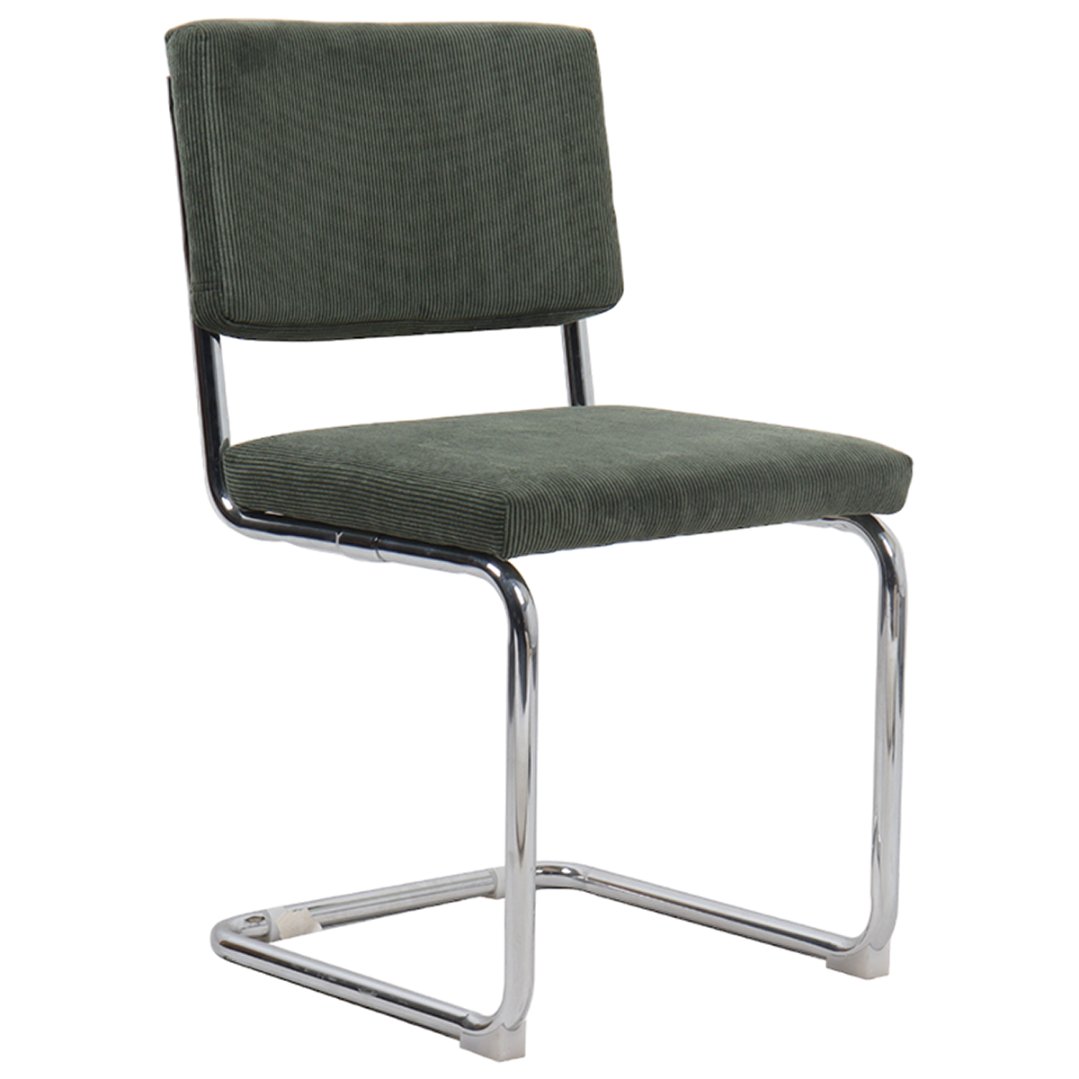 Dulce - Lot de 2 Chaises en Velours Côtelé Vert et Métal Chromé - Vert Kaki