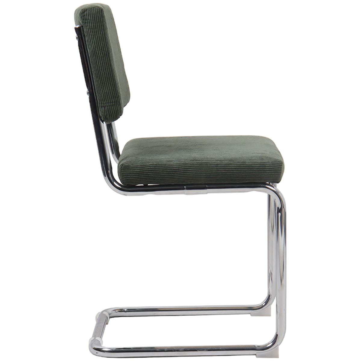Dulce - Lot de 2 Chaises en Velours Côtelé Vert et Métal Chromé - Vert Kaki