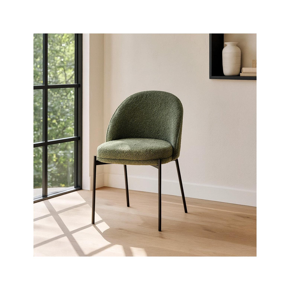 Cloé - Lot de 2 Chaises en Tissu Bouclé - Vert Kaki