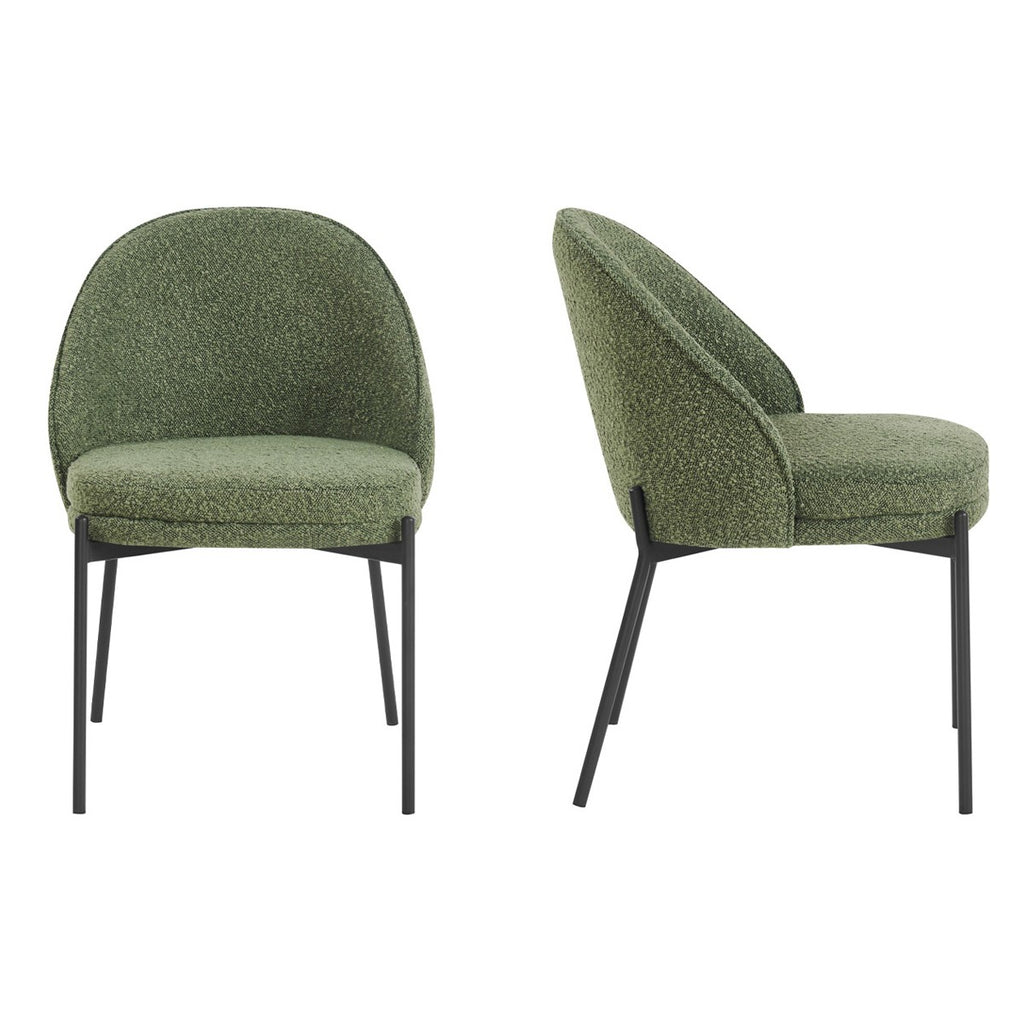 Cloé - Lot de 2 Chaises en Tissu Bouclé - Vert Kaki