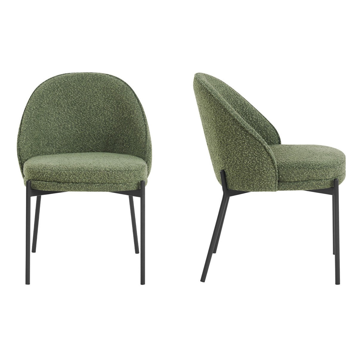 Cloé - Lot de 2 Chaises en Tissu Bouclé - Vert Kaki
