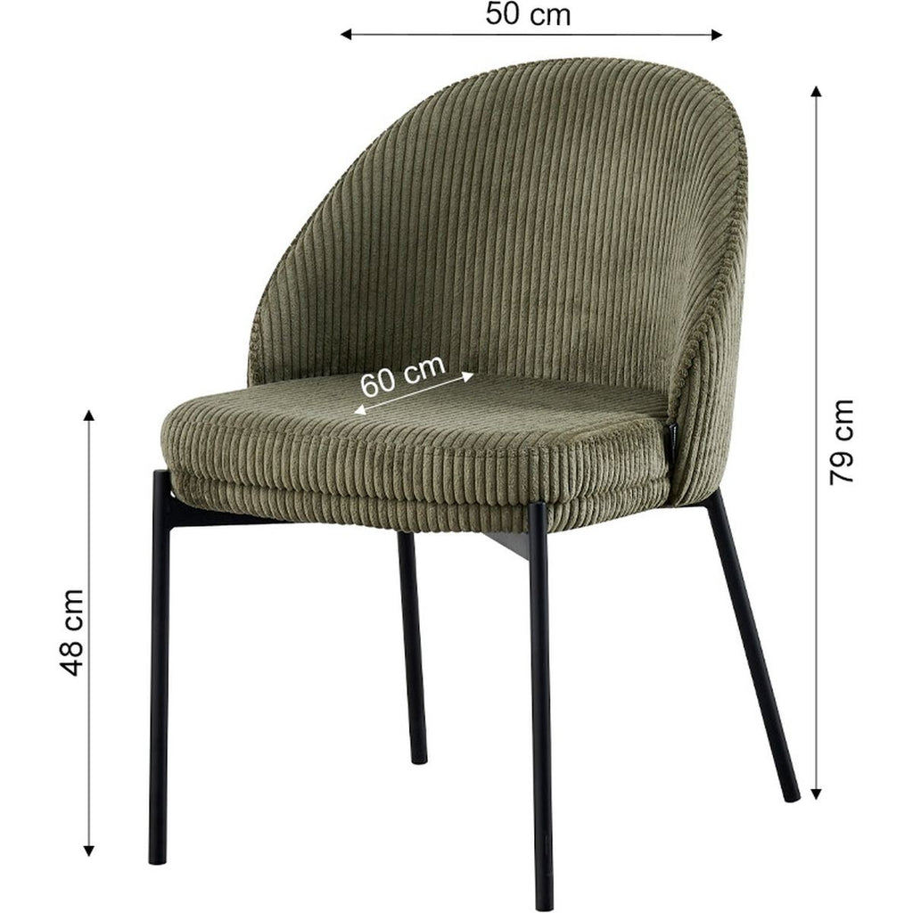 Cloé - Lot de 2 Chaises en Velours Côtelé - Vert Kaki