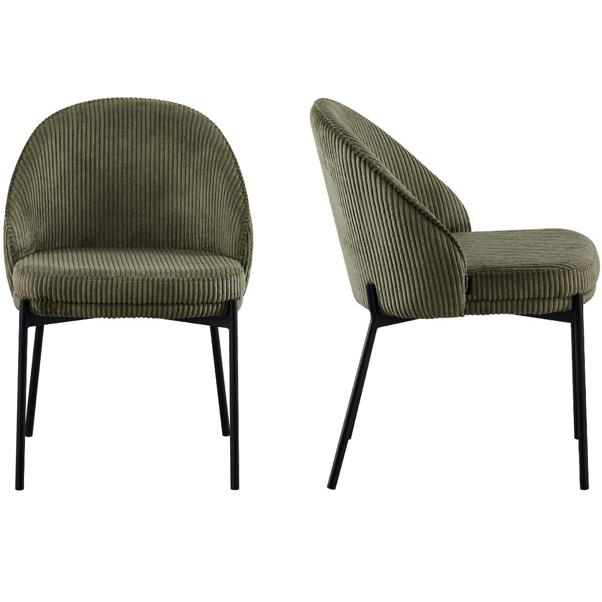 Cloé - Lot de 2 Chaises en Velours Côtelé - Vert Kaki
