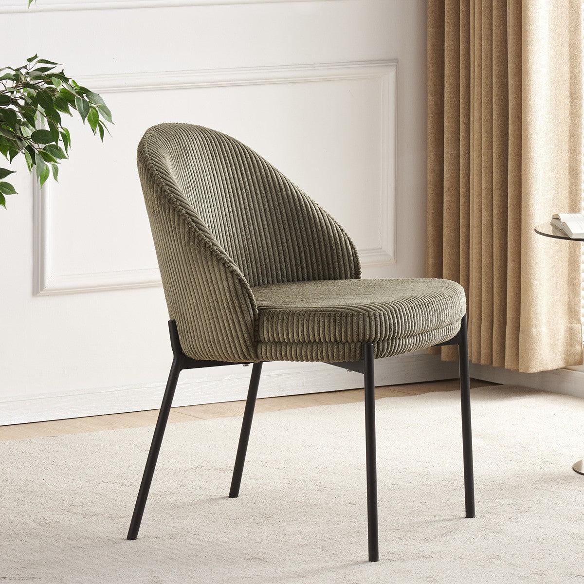 Cloé - Lot de 2 Chaises en Velours Côtelé - Vert Kaki