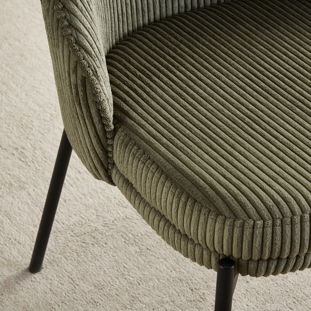 Cloé - Lot de 2 Chaises en Velours Côtelé - Vert Kaki