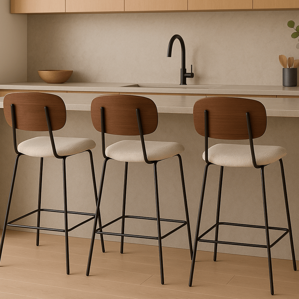 Dany - Lot de 2 Tabourets de Bar en Velours Côtelé - Beige