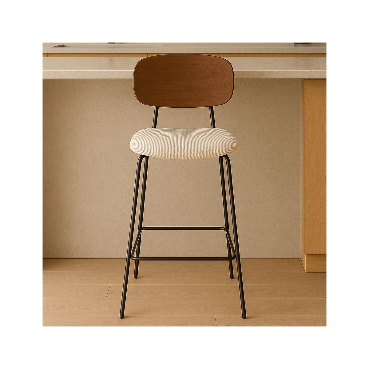 Dany - Lot de 2 Tabourets de Bar en Velours Côtelé - Beige