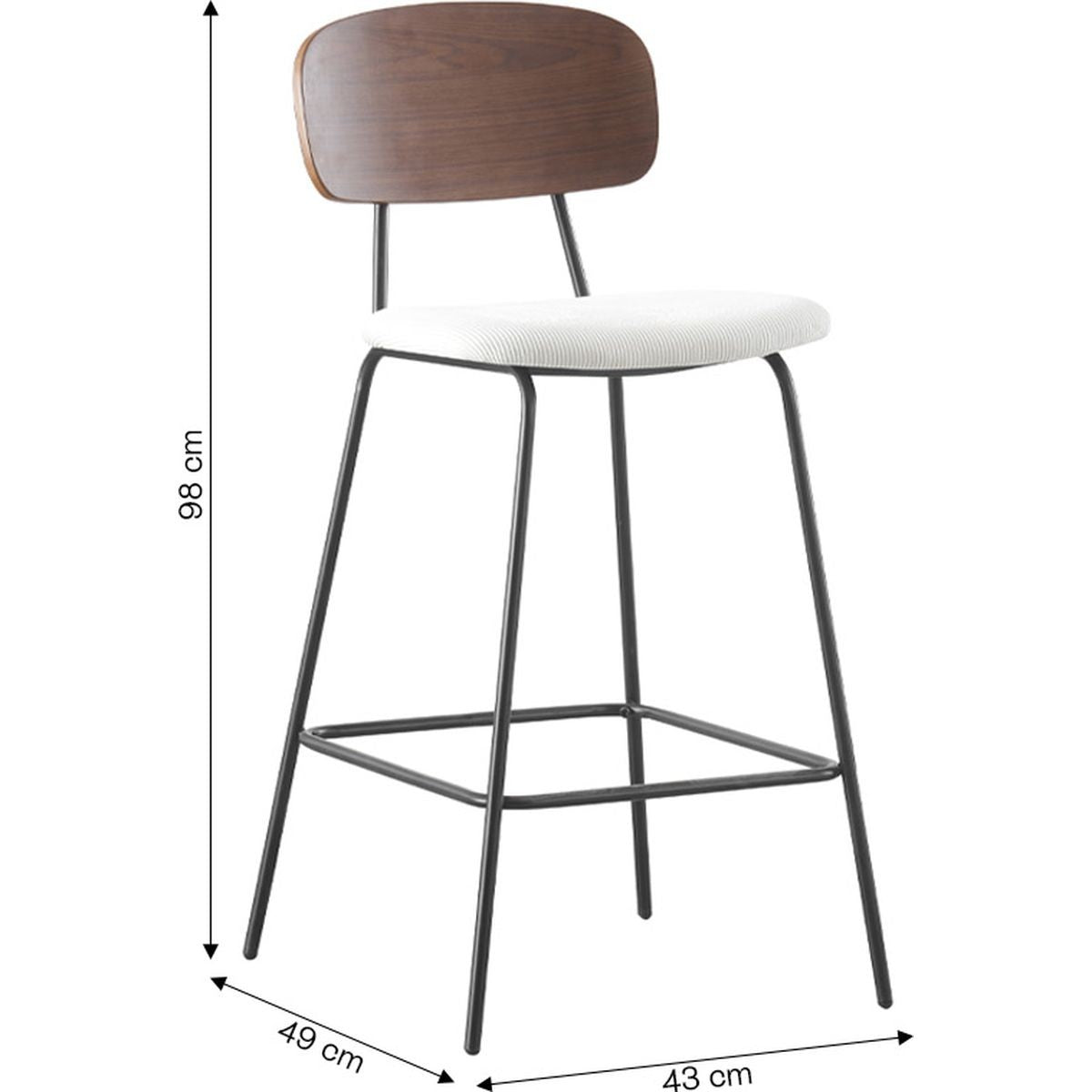 Dany - Lot de 2 Tabourets de Bar en Velours Côtelé - Beige