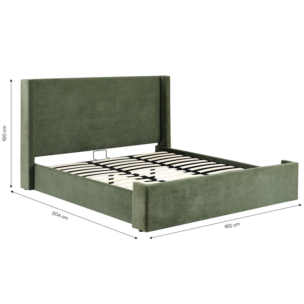 Elma - Lit Coffre Adulte - Velours Côtelé - Vert Kaki