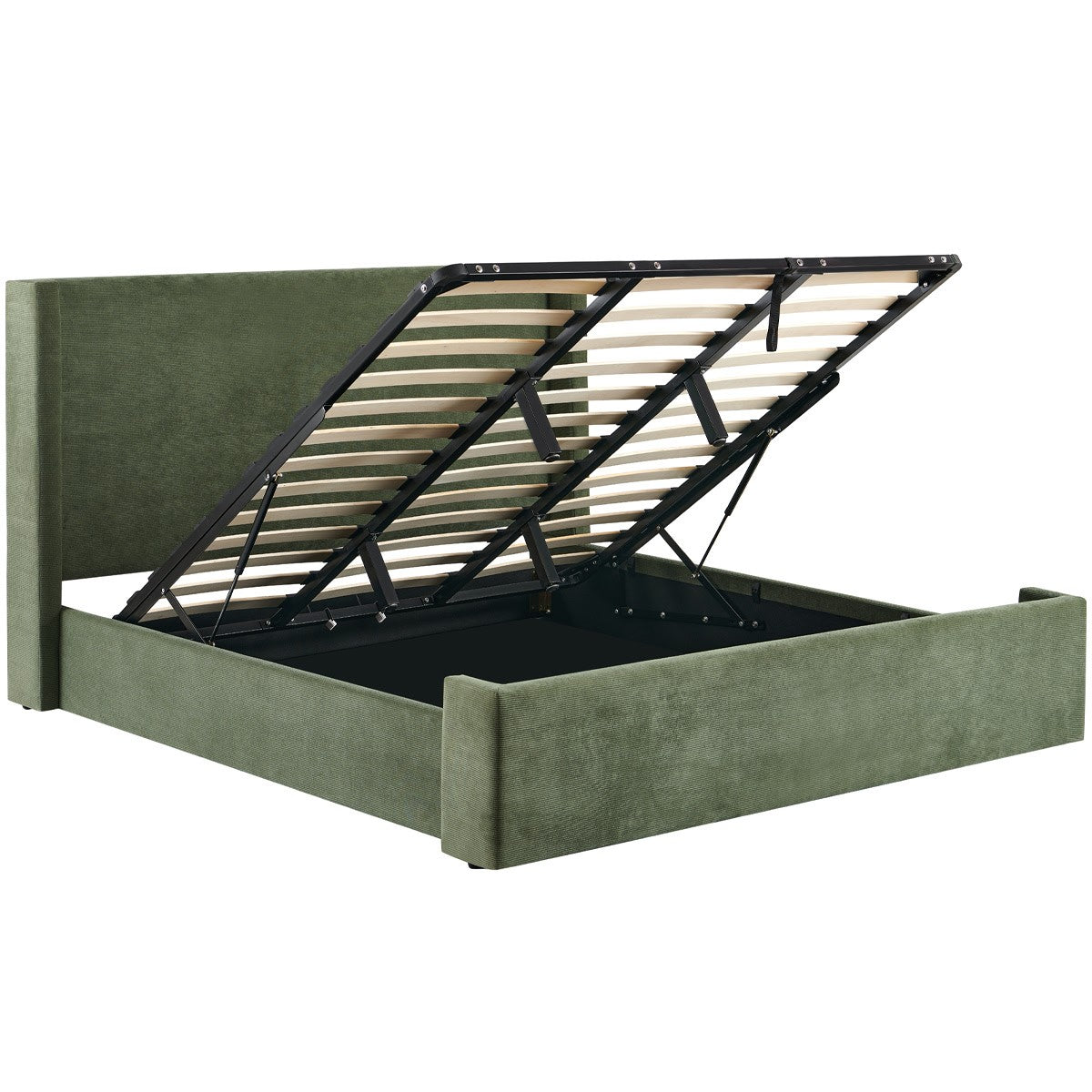 Elma - Lit Coffre Adulte - Velours Côtelé - Vert Kaki