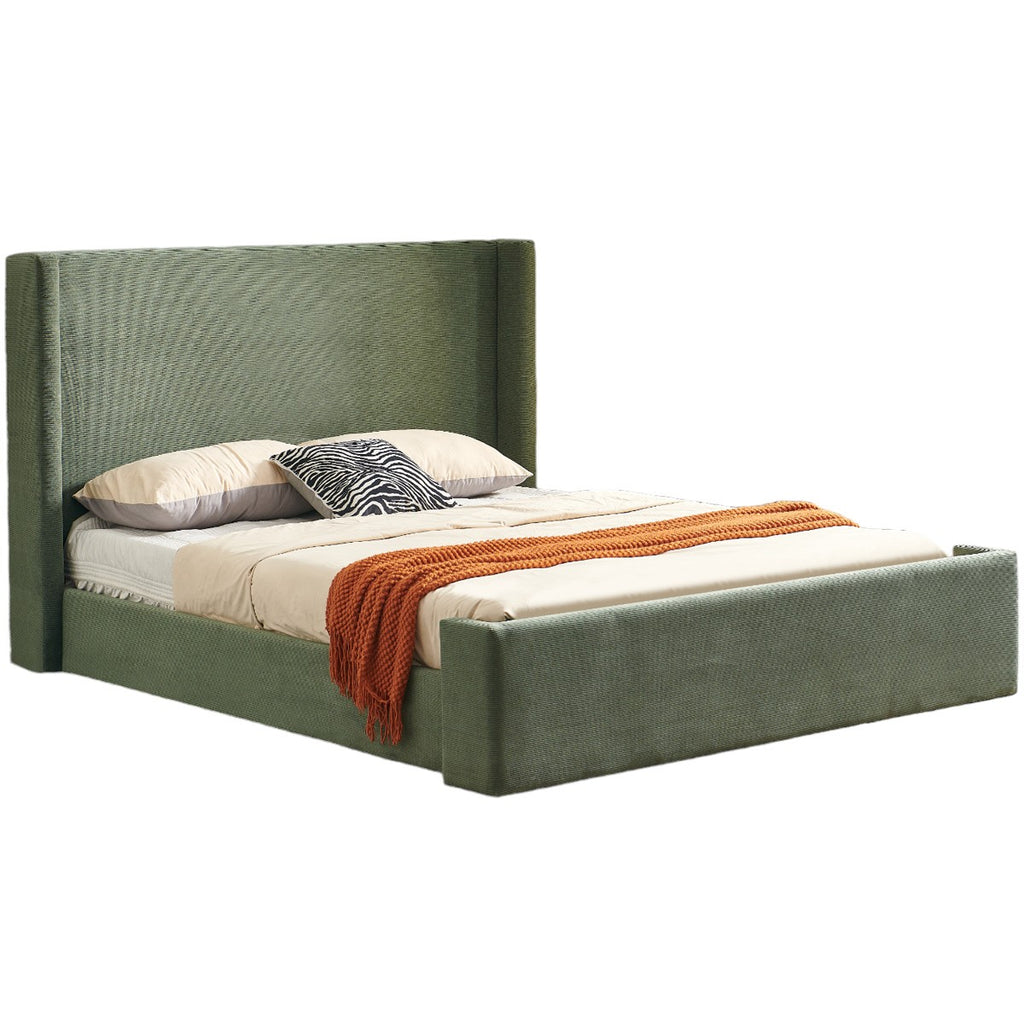 Elma - Lit Coffre Adulte - Velours Côtelé - Vert Kaki