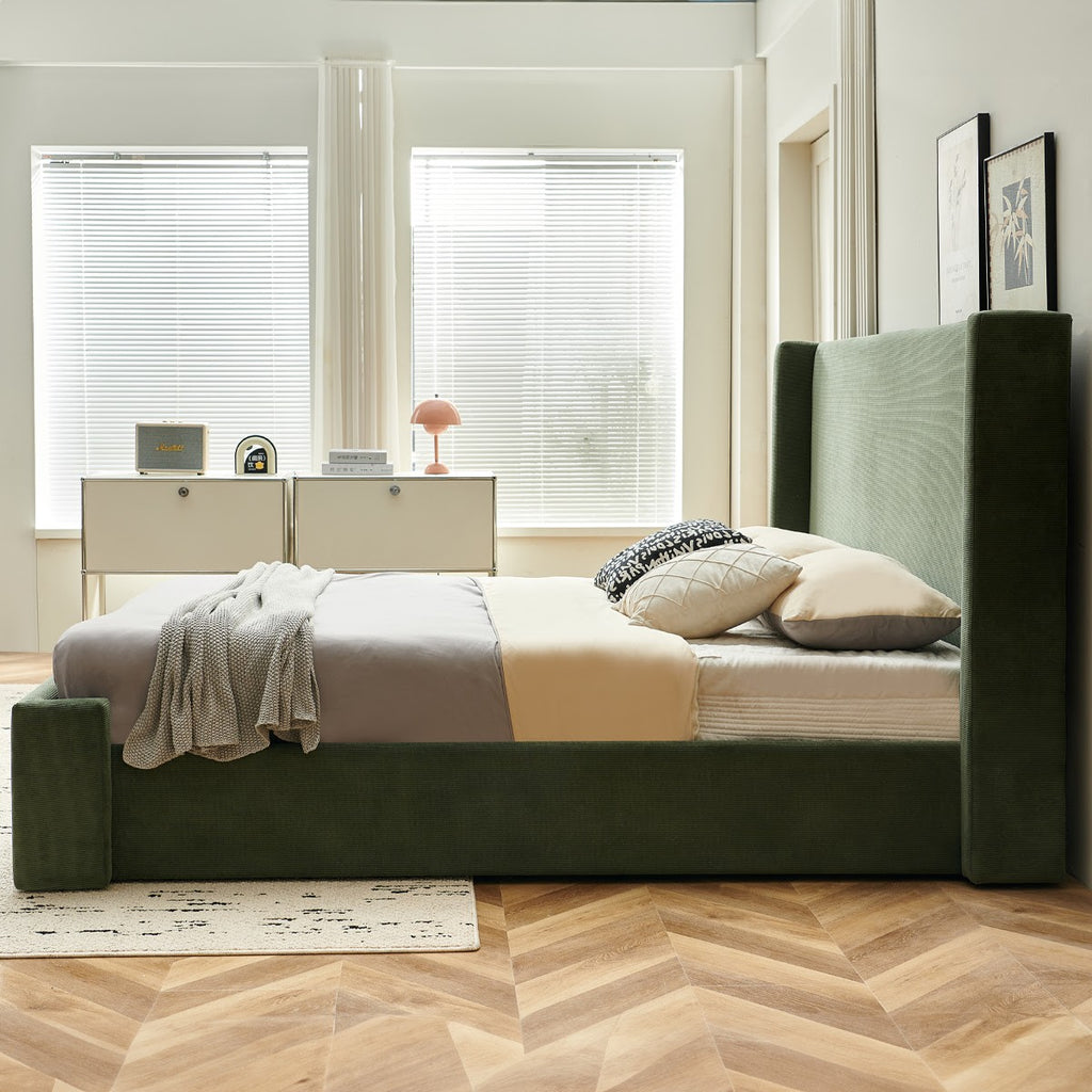 Elma - Lit Coffre Adulte - Velours Côtelé - Vert Kaki